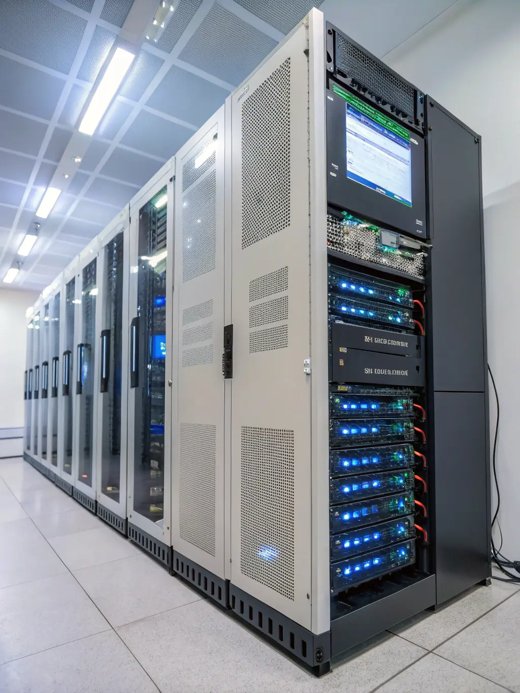 A visually appealing image of a cloud data center with servers and networking equipment, representing Cloud Infrastructure Solutions.