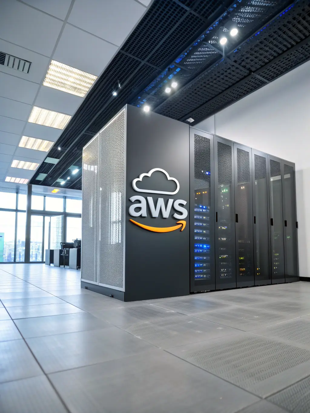 A professional photograph of AWS cloud infrastructure, showcasing various AWS services and technologies, used to represent Praise Consulting's AWS expertise.